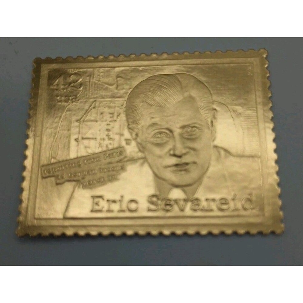 Gold Foil Us Postage Stamp Eric Sevarid American Journalist Reporting From Paris